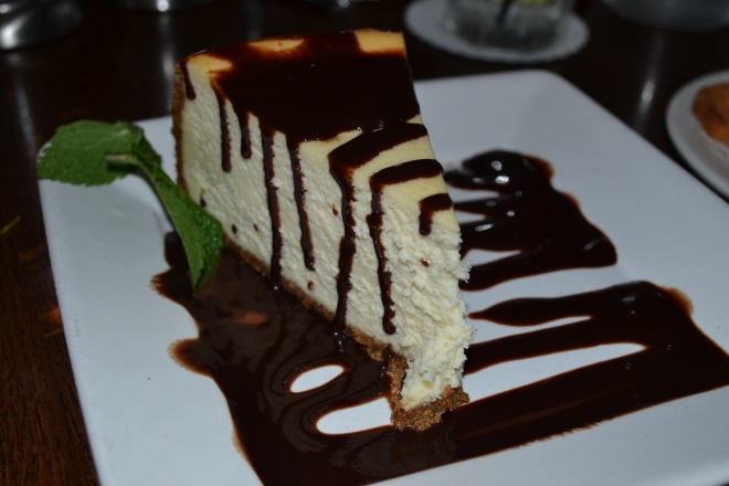 I assure you, this cheesecake drizzled with chocolate I had for dessert was every bit as good as it looks.